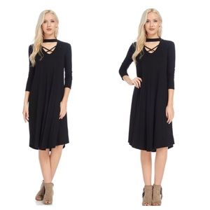 Black Chocker Dress With 3/4 Sleeves